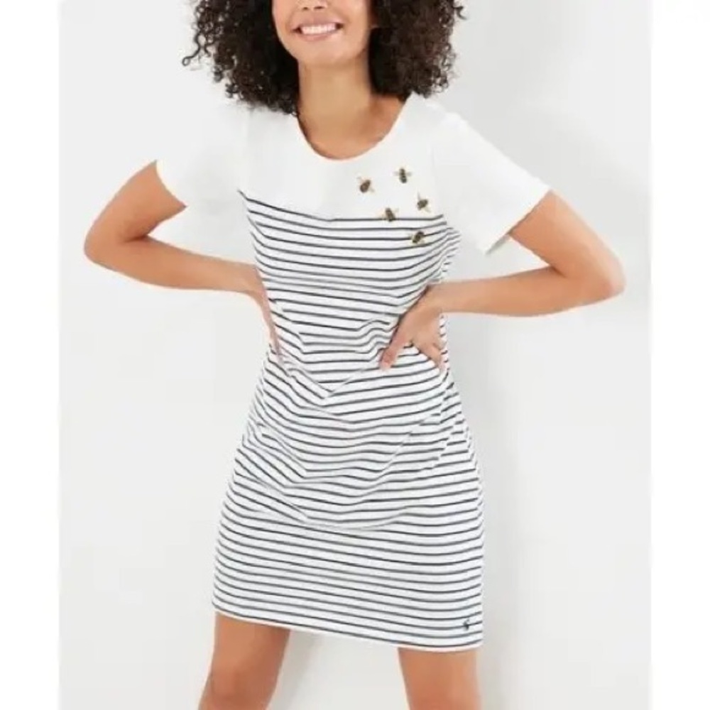Joules Striped Bee Embroidered Mini Dress